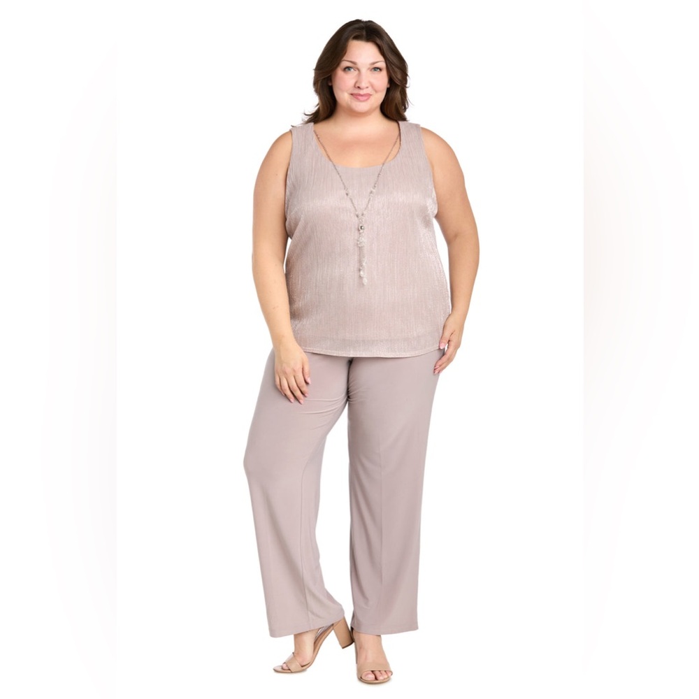 R&M Richards‎ 3-piece Glittery Tank Top Cardigan & Flowy Pants Set Plus Size 16W - Picture 3 of 8